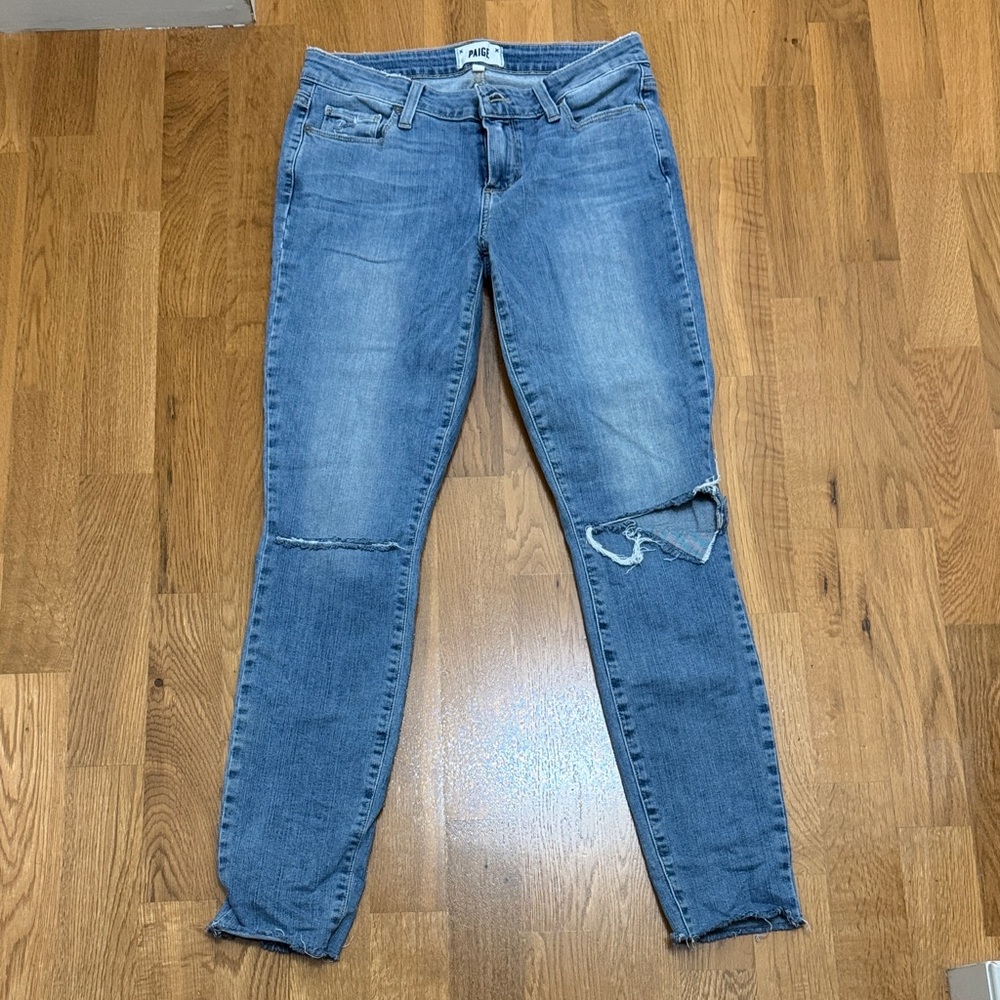 PAIGE Light Blue Distressed Skinny Jeans